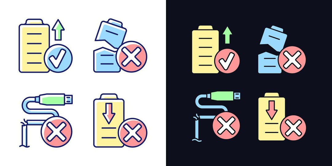 Drone usage light and dark theme RGB color manual label icons set