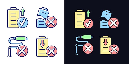 Drone usage light and dark theme RGB color manual label icons set