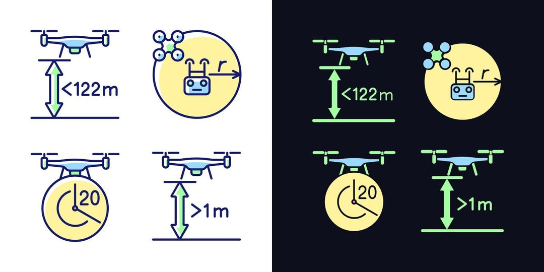 Drone usage light and dark theme RGB color manual label icons set