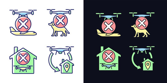 Drone usage light and dark theme RGB color manual label icons set