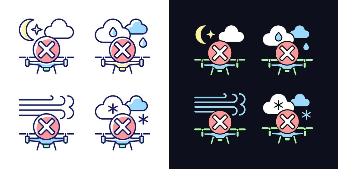Drone usage light and dark theme RGB color manual label icons set