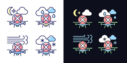 Drone usage light and dark theme RGB color manual label icons set
