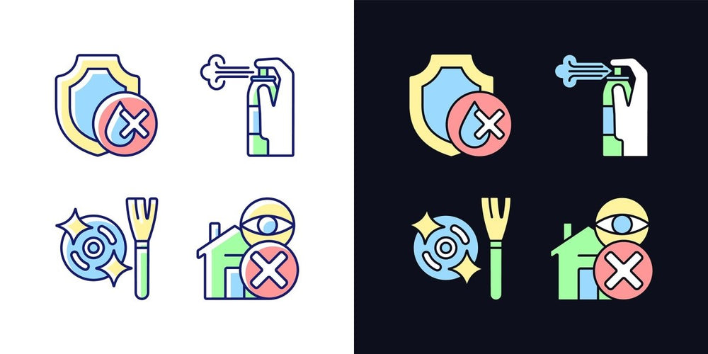 Drone usage light and dark theme RGB color manual label icons set