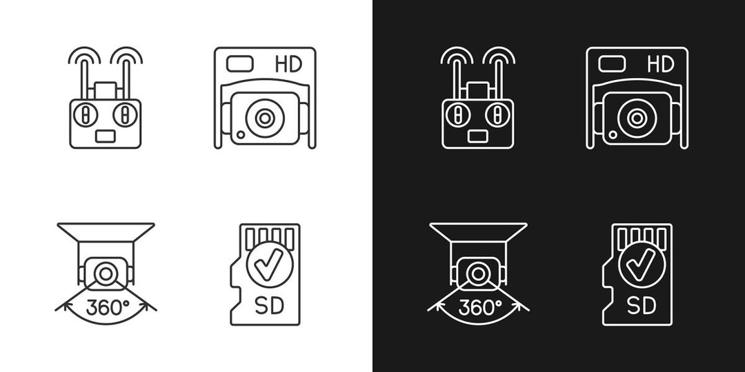 Drone usage linear manual label icons set for dark and light mode