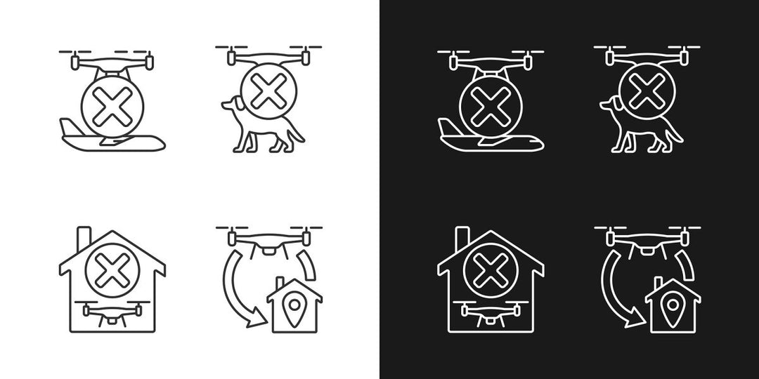 Drone usage linear manual label icons set for dark and light mode