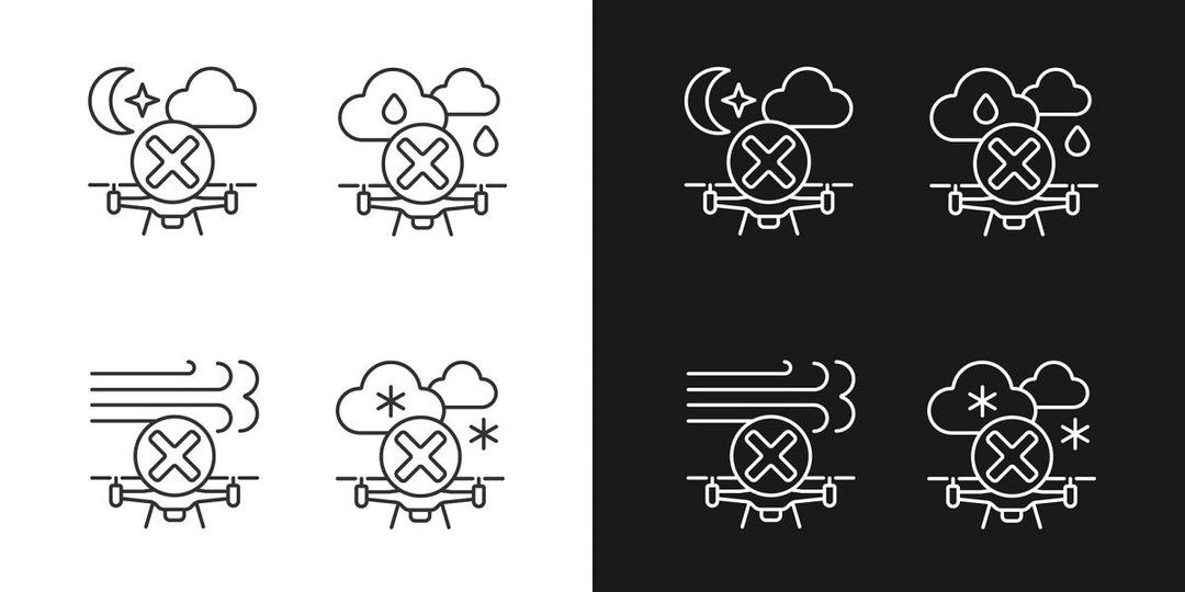 Drone usage linear manual label icons set for dark and light mode