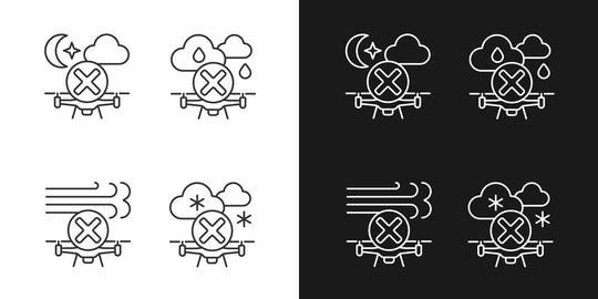 Drone usage linear manual label icons set for dark and light mode