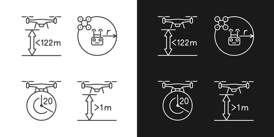 Drone usage linear manual label icons set for dark and light mode