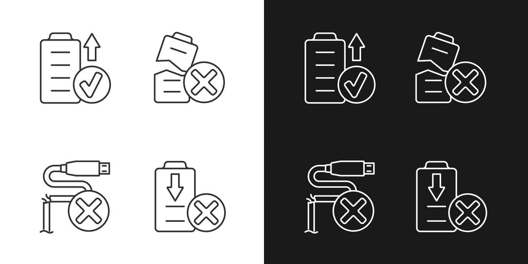 Drone usage linear manual label icons set for dark and light mode