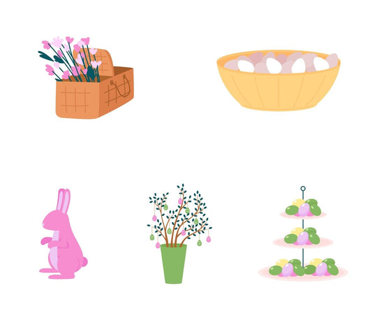 Easter celebration flat color vector detailed object set