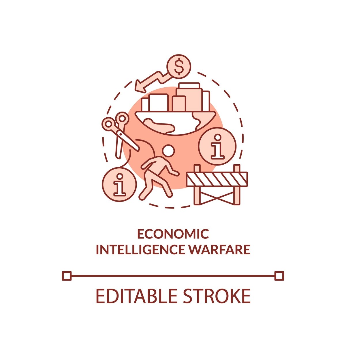 Economic intelligence warfare red concept icon