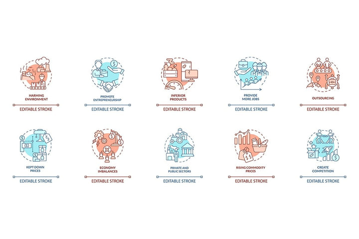 Economic systems turquoise concept icons bundle