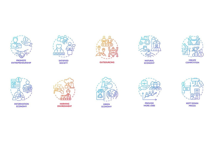 Economic systems turquoise concept icons bundle