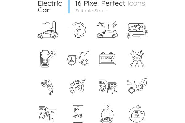 Electric Car Linear Icons Set