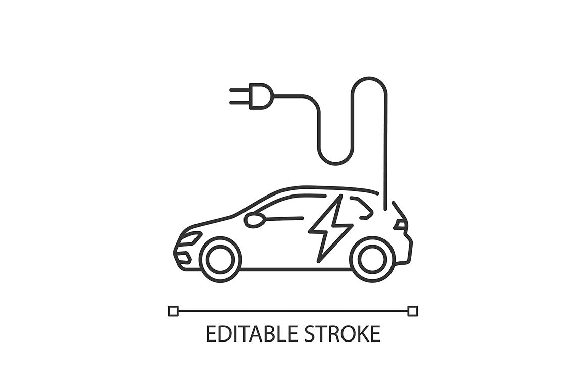 Electric Car Linear Icons Set