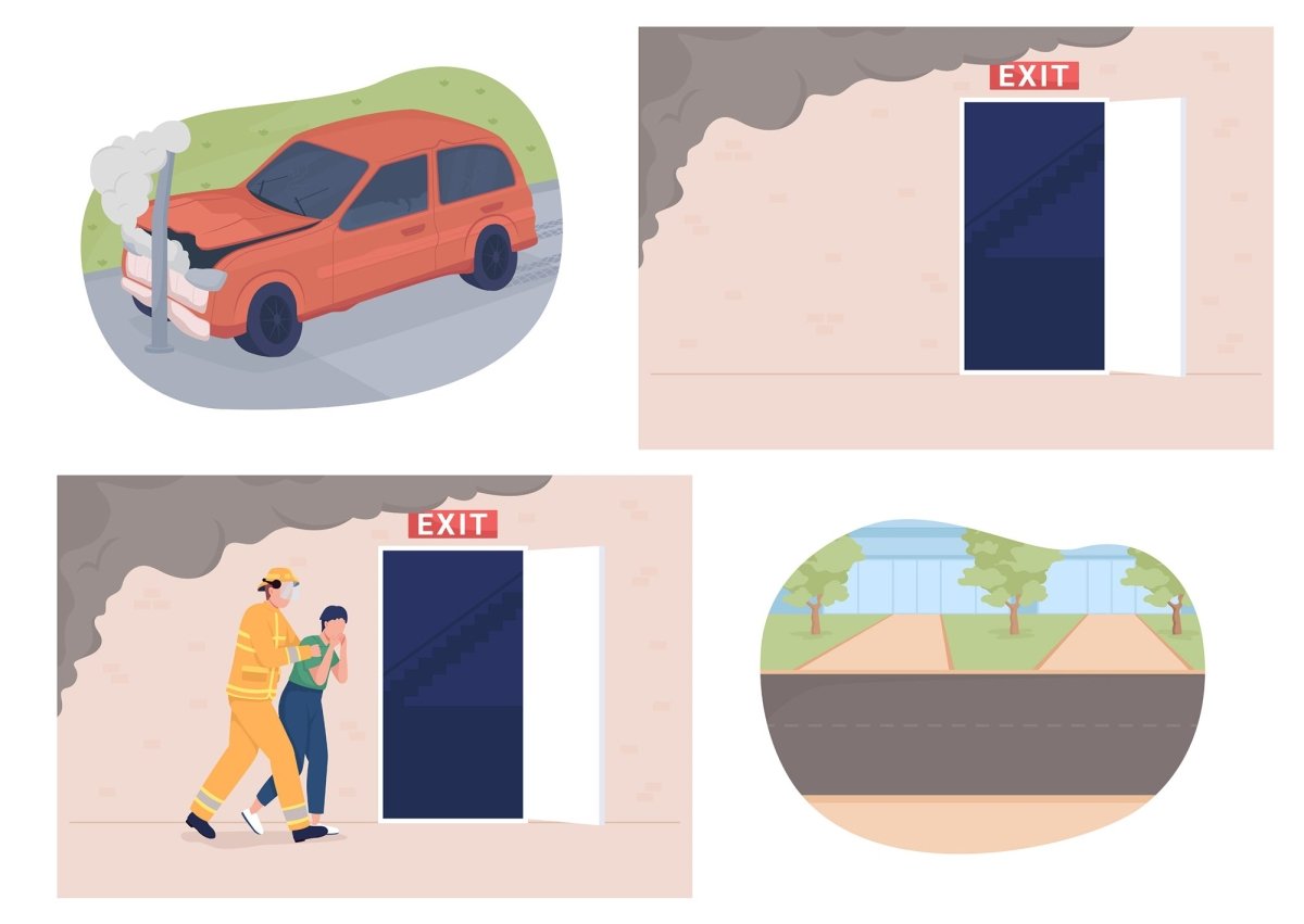 Emergency situation color vector illustrations set
