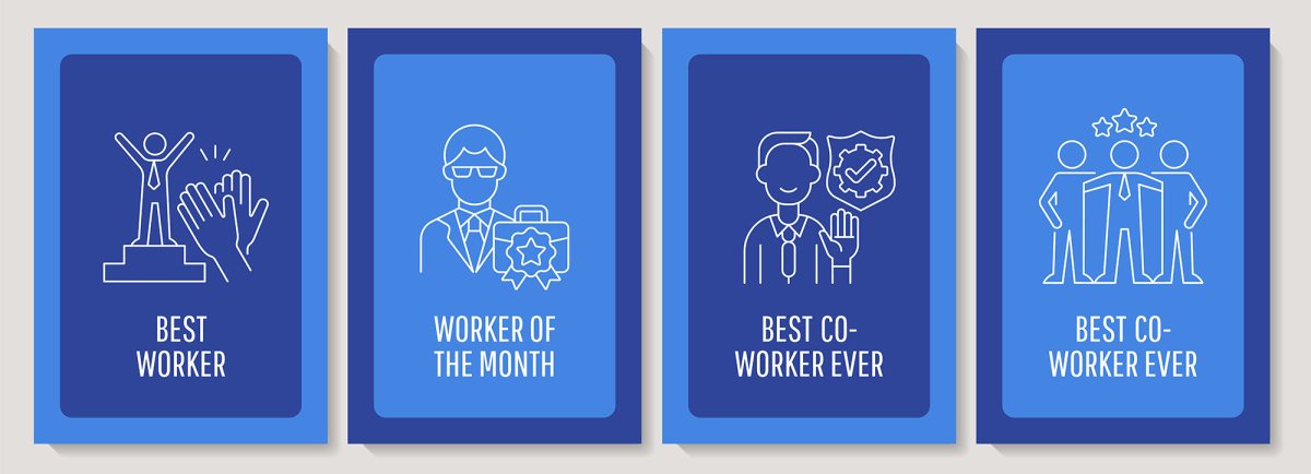 Employee appreciation day postcard with linear glyph icon set