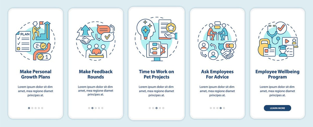 Employee commitment mobile app screen set