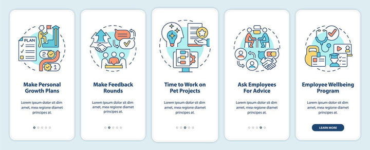 Employee commitment mobile app screen set