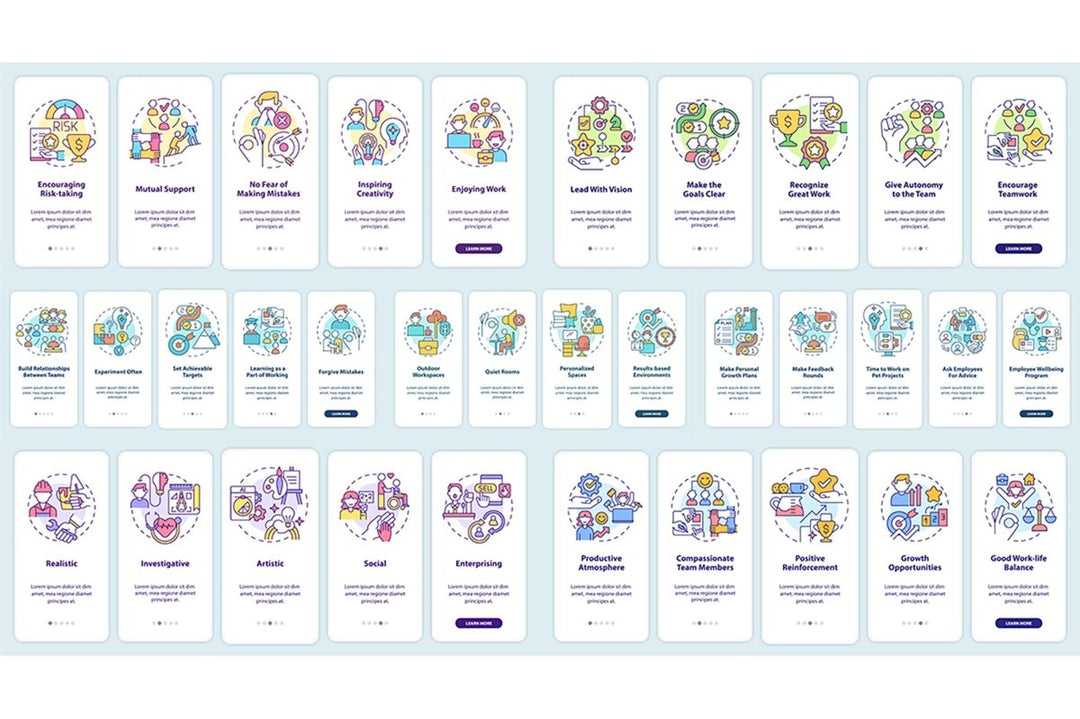 Employee commitment mobile app screen set