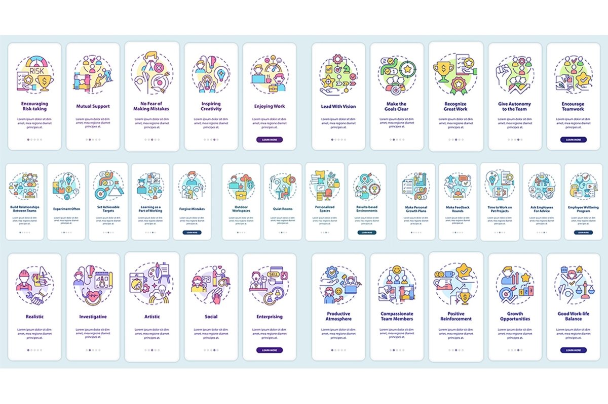 Employee commitment mobile app screen set