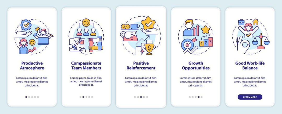 Employee commitment mobile app screen set