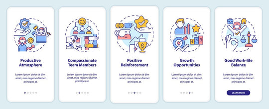 Employee commitment mobile app screen set