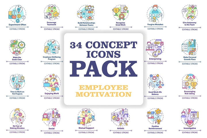 Employee motivation 34 concept icons bundle