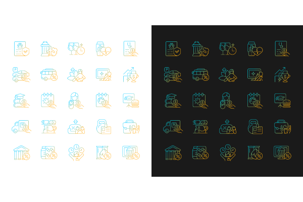 Employee perks and bonuses gradient icons set for dark and light mode