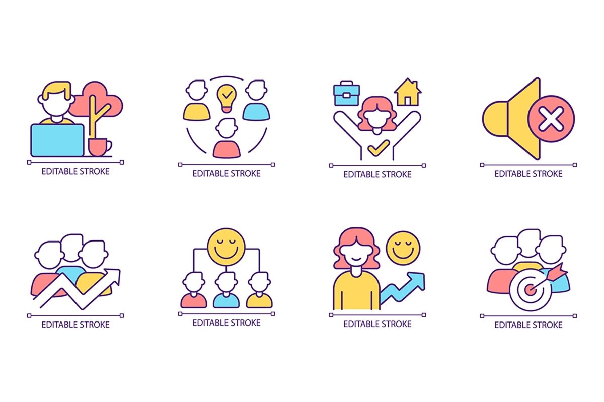 Employee productivity RGB color icon set