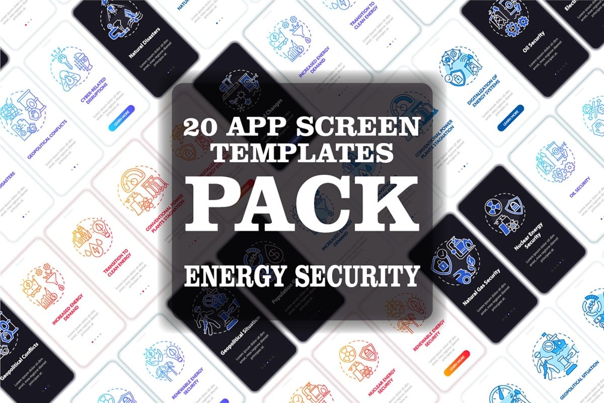 Energetic security onboarding mobile app page screen bundle