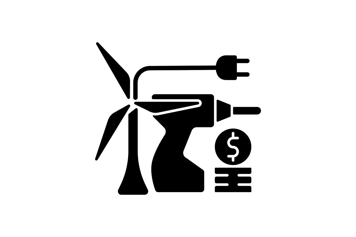 Energy purchase black glyph icons set on white space