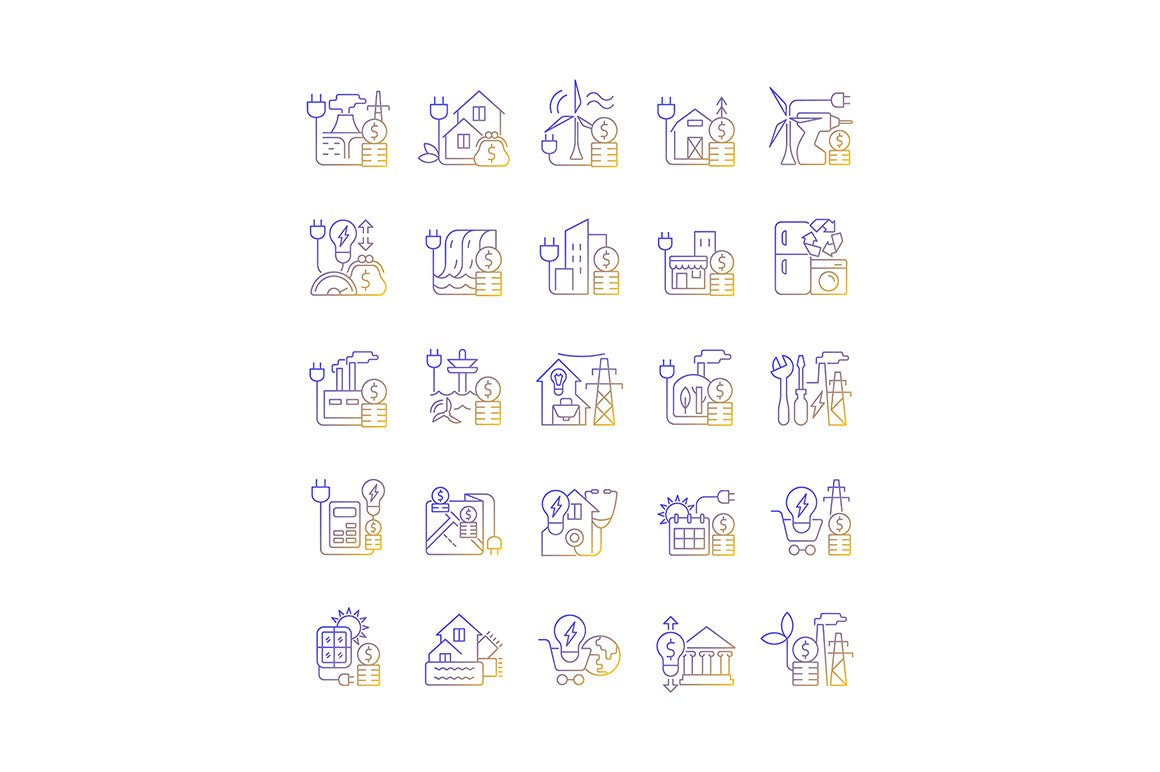 Energy purchase linear icons set