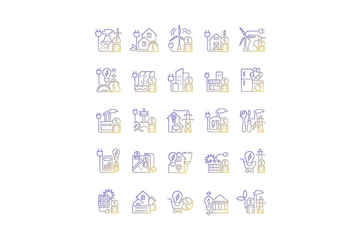 Energy purchase linear icons set