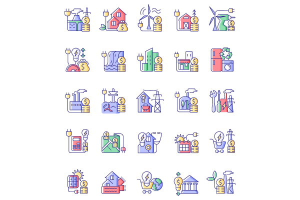Energy purchase RGB color icons set