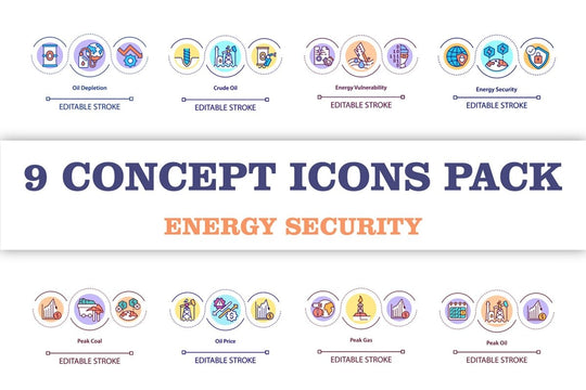 Energy security concept icon set