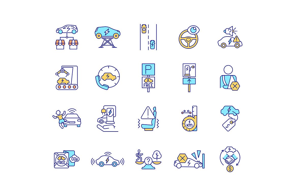 EV features RGB color icons set