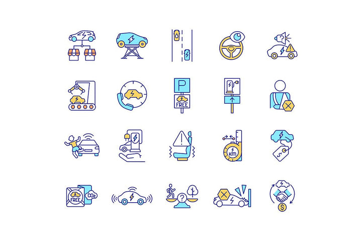 EV features RGB color icons set