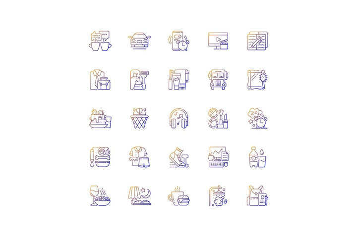 Everyday routine gradient linear vector icons set