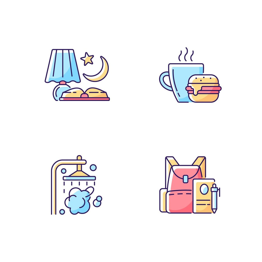 Everyday routine RGB color icons set