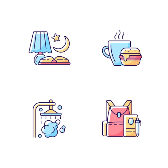 Everyday routine RGB color icons set