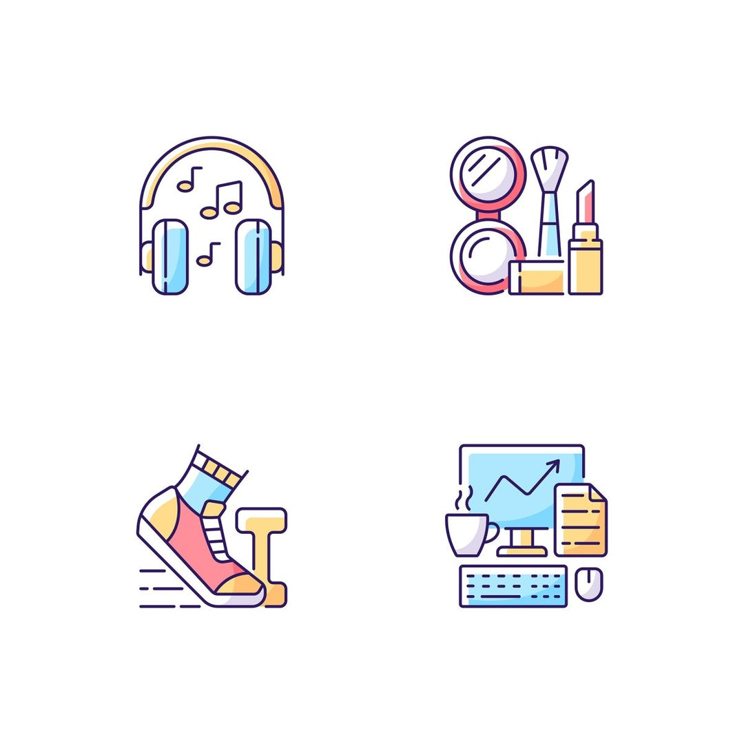 Everyday routine RGB color icons set