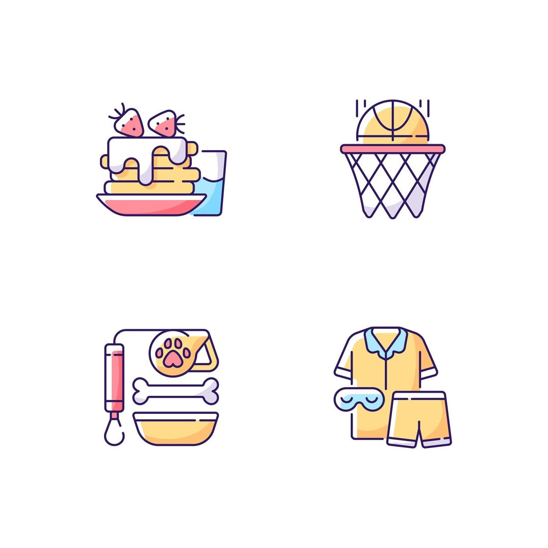 Everyday routine RGB color icons set