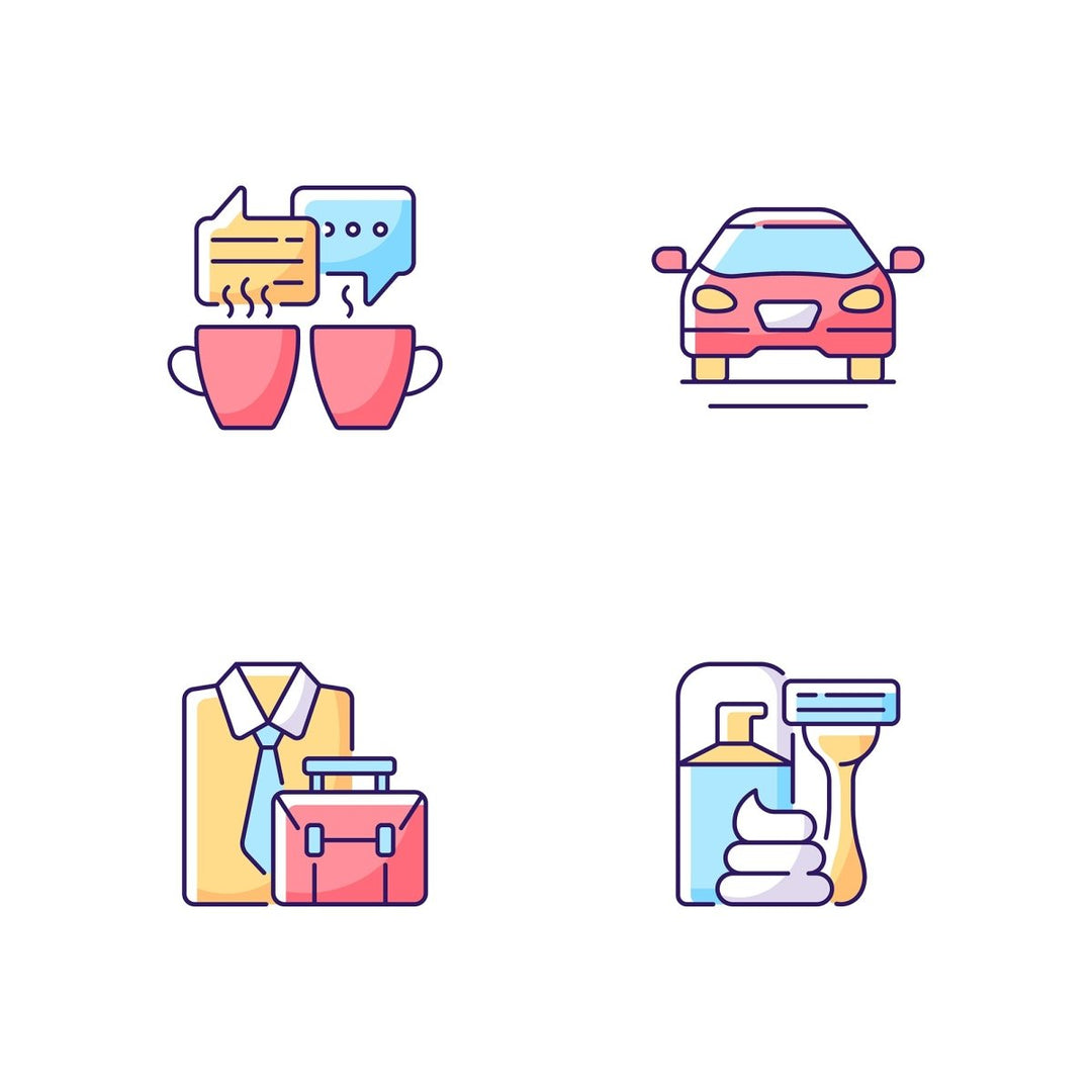Everyday routine RGB color icons set