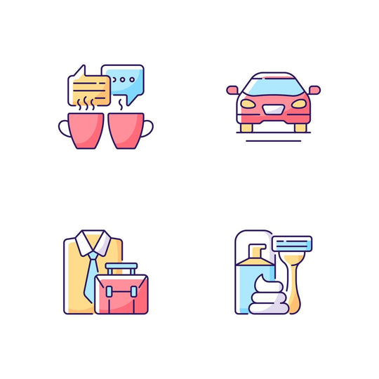 Everyday routine RGB color icons set