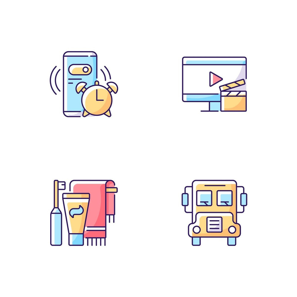 Everyday routine RGB color icons set