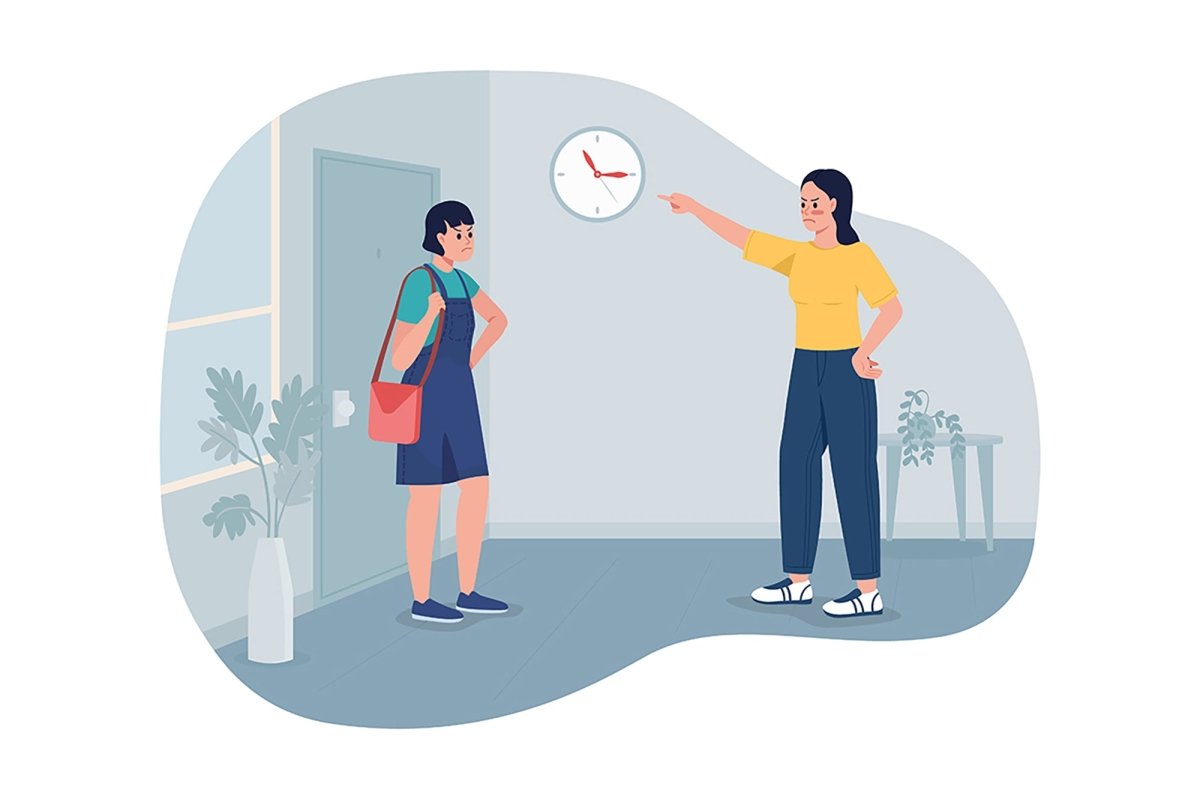 Excessive parental control 2D vector isolated illustration set