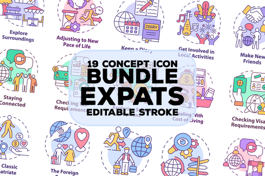 Expats Concept Icons Bundle