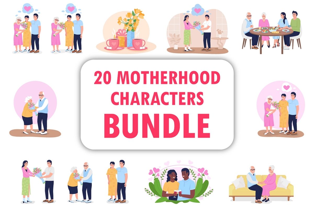 Expressing love color vector characters bundle