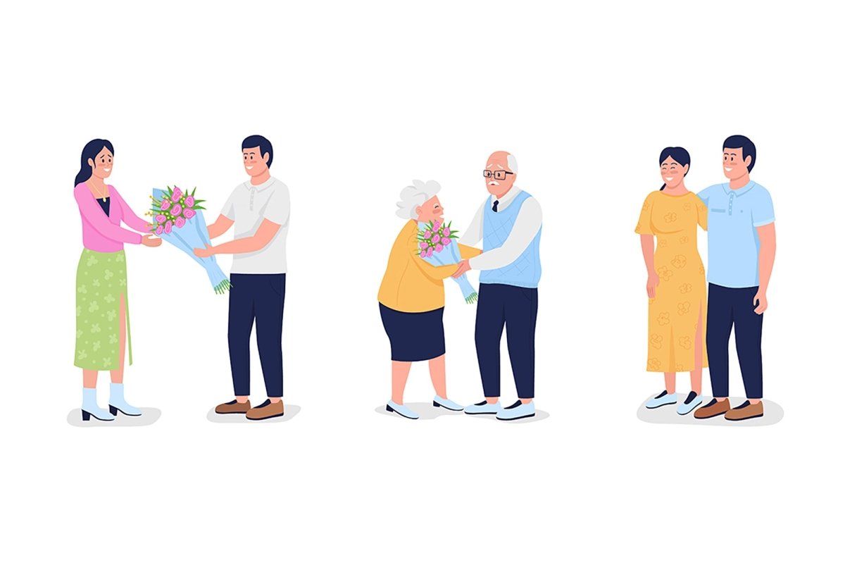 Expressing love flat color vector characters set
